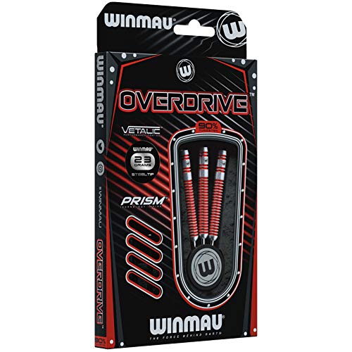 WINMAU Overdrive Tungsten Steeltip Darts Set 23g with Prism Flights and Shafts (Stems)