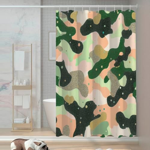 Lecluit Camouflage Shower Curtains for Bathroom with Hooks, Machine Washable Shower Curtain Polyester Waterproof 60" W x 72" L,4344