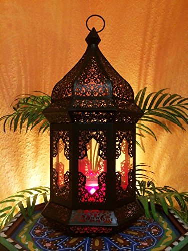Orientalische Laterne aus Metall & Glas Wifaq Klar 40cm | orientalisches Windlicht schwarz mit Glas | Marokkanische… – Bild 5