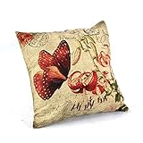 Createforlife Home Decor Cotton Linen Square Throw Pillowcase Cushion Cover Pillow Shams Red Butterfly Kiss Flowers 18