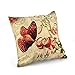 Createforlife Home Decor Cotton Linen Square Throw Pillowcase Cushion Cover Pillow Shams Red Butterfly Kiss Flowers 18" x 18"