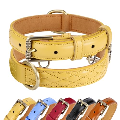 CHEDE Basic Classic Luxury Padded Genuine Leather Dog Collar，Heavy Duty Dog Collar，Soft and...