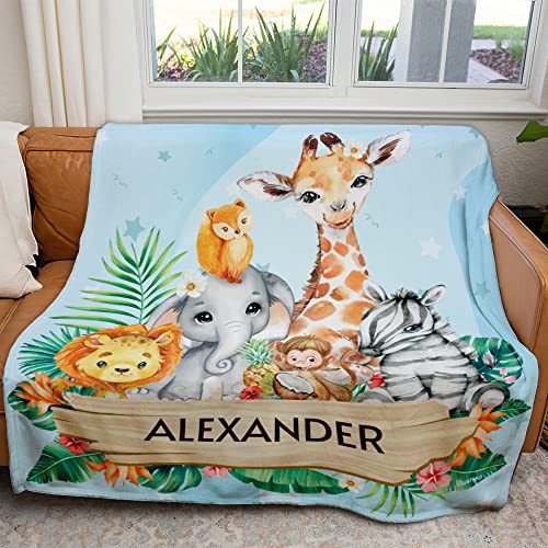 Toyshea Safari Blanket Personalized Baby Blankets With Custom Name 30X40 50X60 60X80 Animals Soft Fleece Or Sherpa Throws For Kids Baby Girls Boys Toddler Newborn Children Babies Nursery Stuff Gifts #TOP2