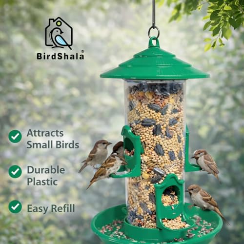 Image of Bird Feeder for Balcony & Garden, 1L Large Capacity Hanging Bird Feeder, Weather Resistant Seed Feeder with Tray for Sparrows & Small Birds - BirdShala