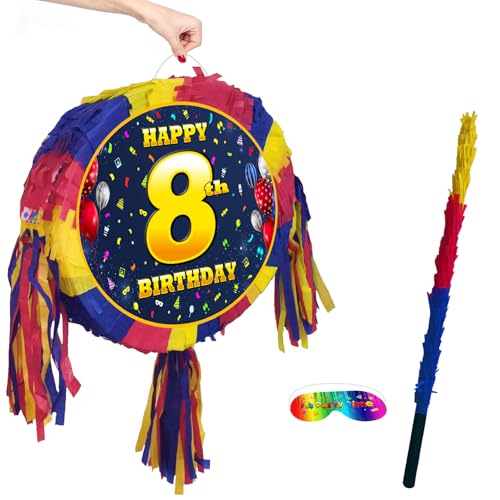 8th birthday pinata and stick - Eight year party game - Big 18 inch