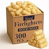Natural Firelighters Large Box. Natural Wood Wool Wax Fire Lighters for Stoves, Wood Burners, Pizza Ovens, Open Fires, Fire Pit, BBQ Lighters, Fire Starters for Log Burners (300 Pack)