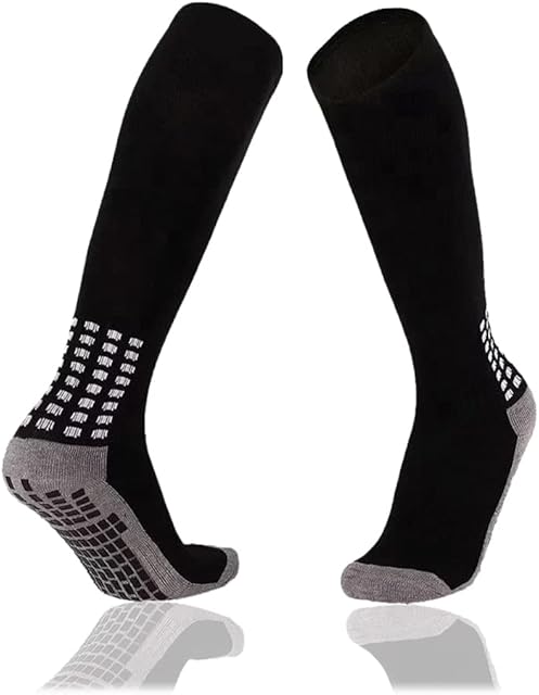 Anti Slip Football Socks Athletic Long Socks Absorbent Sports Grip Ns Fit UK Pair (Black)