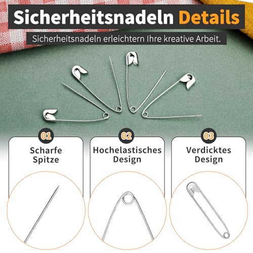 MASPHY 200 Stück Sicherheitsnadeln Set, 4 Größen klein, mittel, groß Sicherheitsnadeln für Kleidung Kunsthandwerk, Schmuckherstellung und Nähen