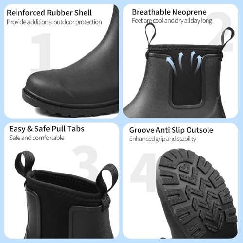 DKSUKO Women's Deck Boots Waterproof Ankle Rain Boots Non-Slip Rubber Fishing Boot Outdoor Work Shoes for Boating Gardening Farming4