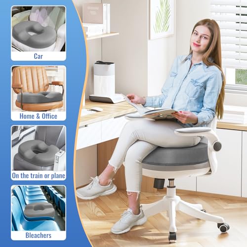 Image of CloudBliss Donut Pillow Stadium Seat Cushion for Tailbone Pain Relief and Hemorrhoids, Memory Foam Seat Chair Cushion, Portable Seat Cushions for Bleachers, Car, Home & Office
