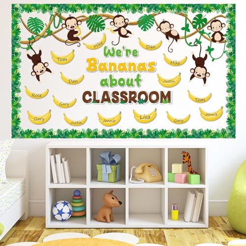 Qyeahkj Jungle Monkey Bulletin Board Set We’re Bananas About Classroom Decoration Back to School Monkey Themed Paper Cutouts for School Nursery Chalkboard Wall Door Decor Party Supplies — view 6
