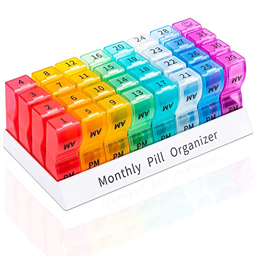Monthly Pill Organizer 2 Times a Day - AM PM Month Pill Box with 32 Compartments, 31 Day Travel Pill Reminder, Small Pill Case Container with BPA-Free to Hold Vitamins, Fish Oil