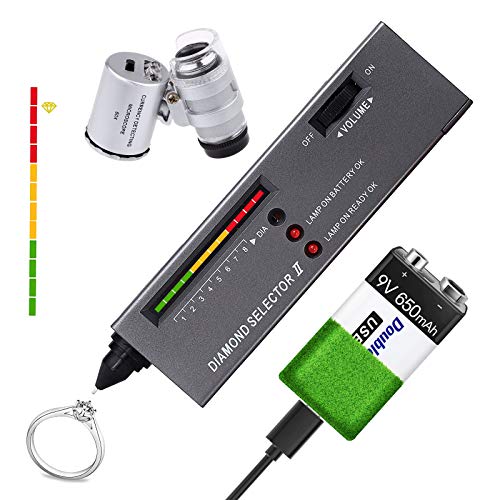 HMKIS Diamond Tester Pen, High Accuracy Jewelry Diamond Tester?USB 9V Rechargeable Battery? 60X Mini LED Magnifying, Professional Diamond Selector for Novice and Expert, Thermal Conductivity Meter