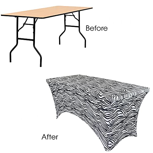 Your Chair Covers - 6 Ft Rectangular Fitted Spandex Tablecloths Patio Table Cover Stretchable Tablecloth - Black And White Zebra #TOP3
