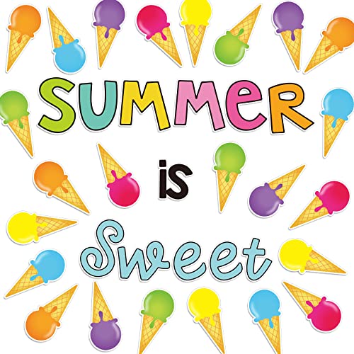 AnyDesign Summer Ice-Cream Cutouts 48Pcs Summer is Sweet Letter Cut Outs Colorful Ice Cream Paper Cutting with Glue Points for Summer School Kindergarten Bulletin Border Decor Kids DIY Craft Projects