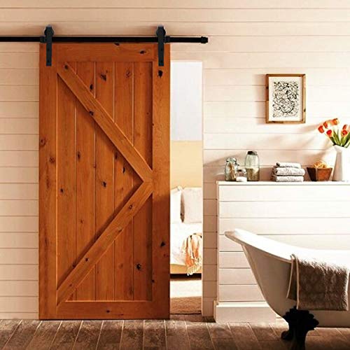 Preisvergleich Produktbild AllRight Schiebetürbeschlag Schiebetürsystem Set Holz Glasschiebetür Komplettset Schwarz Edelstahl Laufschiene Pfeilförmig 183cm Belastbar bis zu 130kg für Türbreite bis 900 mm Zubehörteil Montageset