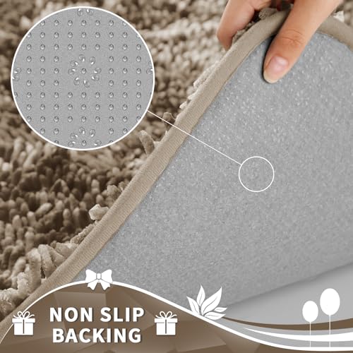 Image of Yimobra Toilet Rugs U Shaped Washable, Extra Thick Soft Absorbent Chenille Contour Bathroom Rugs for Toilet 24x20 Inch, Quick Dry Non Slip Toilet Mat for Bath Floor, Camel