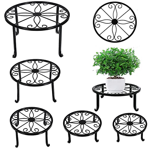 5 Pack Metal Plant Stand for Indoor and Outdoor, Flower Pot Stands for Multiple Height Size Flower Pots, Metal Rustproof Iron Plant Shelf for Planter, Round Planter Holder for Home, Garden, Patio