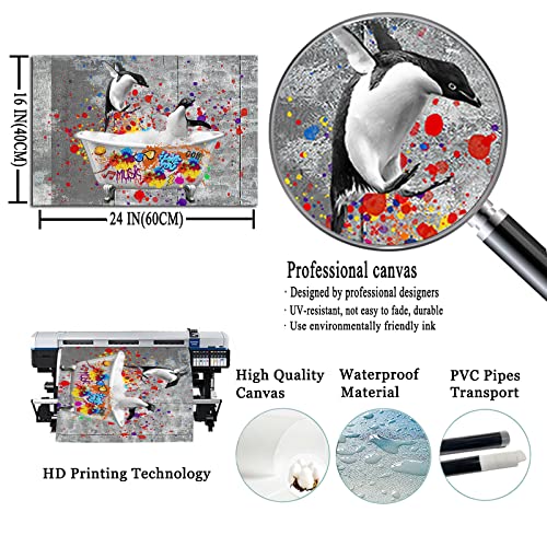 Funny Animal Wall Art Penguin Picture Graffiti Canvas Art Animal Bathroom Wall Art Animals In Bathtub Art Funny Bathroom Poster Funny Penguin Canvas Graffiti Bathroom Wall Decor 16X24 Inch Frameless #TOP6