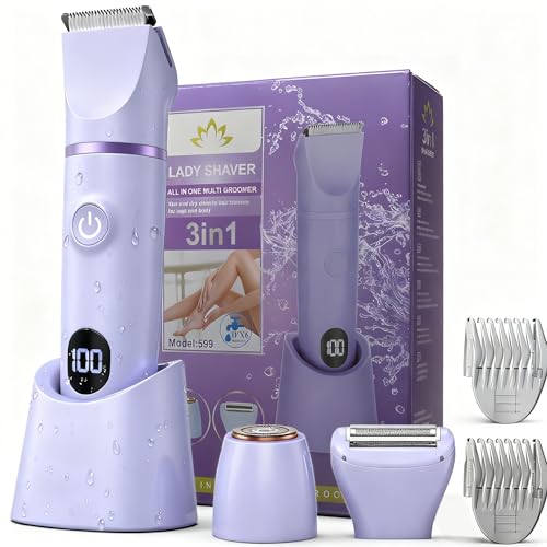 XkuiHF Afeitadora Eléctrica 3 en 1 para Muje, cortapelos corporal para mujer recortadora, Rasuradora Mujer zona Intima seco/mojado para Bikini Axilas Brazos Cara Nariz (Púrpura)