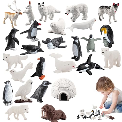 Vhjlfig 26 Pieces Large Polar Animals Figurines PVC Portable Polar Bear Caribou Whales Cake Toppers Arctic Animal Toy Preschool Set Realistic Marine Playset For School Project