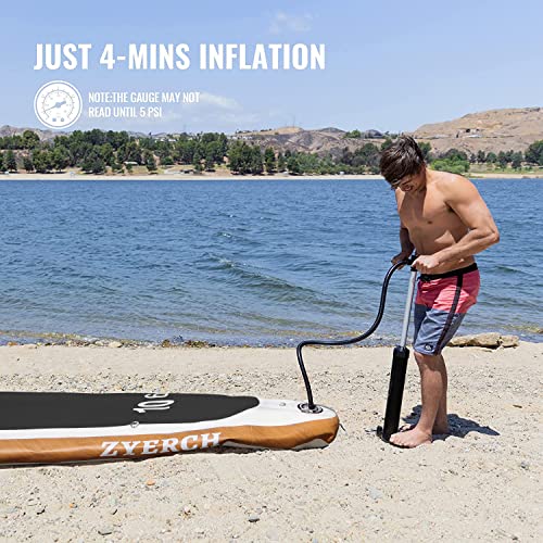 Zyerch Inflatable Stand Up Paddle Board With Floating Paddle, Accessories Of Backpack, Double-Action Hand Pump, All-Around Sup For Yoga,Fishing,Tour-10'6" (Black) #TOP5