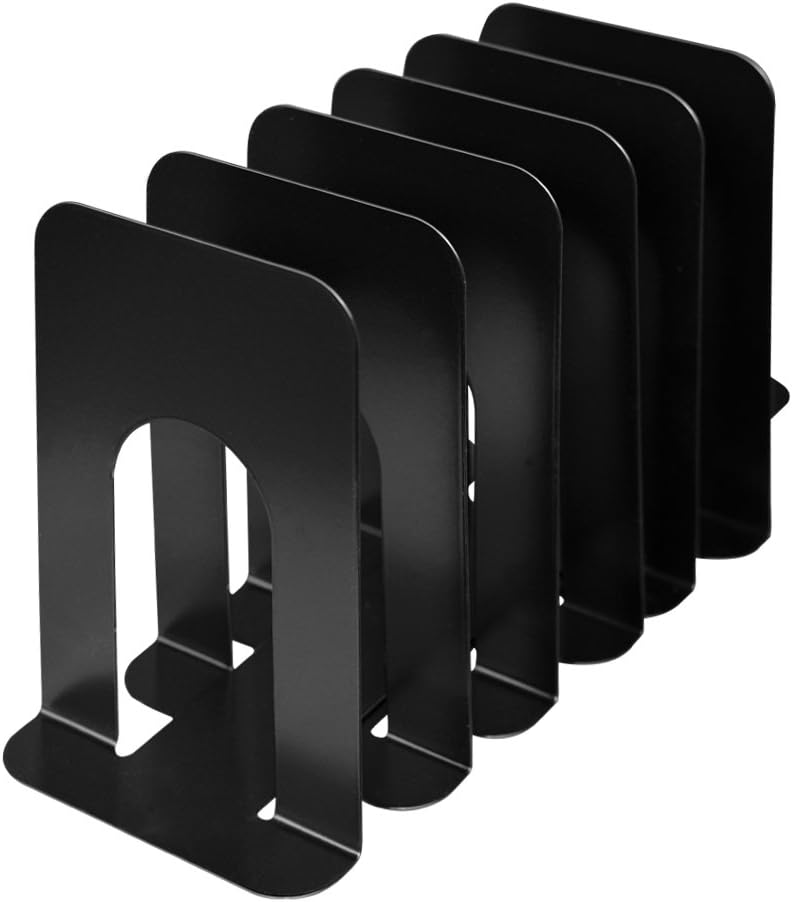 oammx Steel 7.6-Inch Bookends or Bookend (Black 3 Pair, 7.6in)
