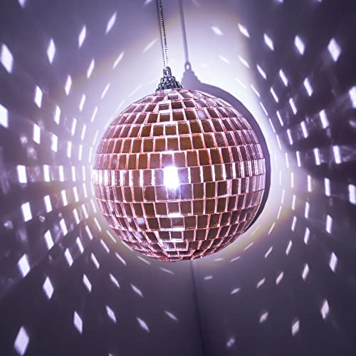 Mirror Balls With Hanging String, Muztop 4 Inch Disco Ball For Parties Dj Club Stage Wedding Cake Topper Home Decor, Rose Gold (6 Pcs) #TOP4