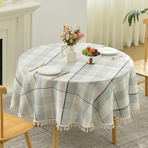 Lattice Embroidery Round Tablecloth with Tassel, Round 70", Gradual Grey by Yomeri - Used condition - Image 2
