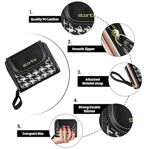 Image of Storite Women's Stylish Compact Leather Wallet 5 Card Slots,1 ID Window, Ladies Mini Purse Money Pocket with Zipper Closure (Black - 11 x 3 x 9 Cm)