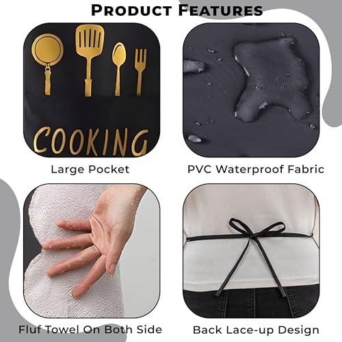 Image of Kraptick Kitchen Apron - Comfortable Cooking Waterproof Apron for Men and Women With Pocket and Side Coral Velvet for Wiping