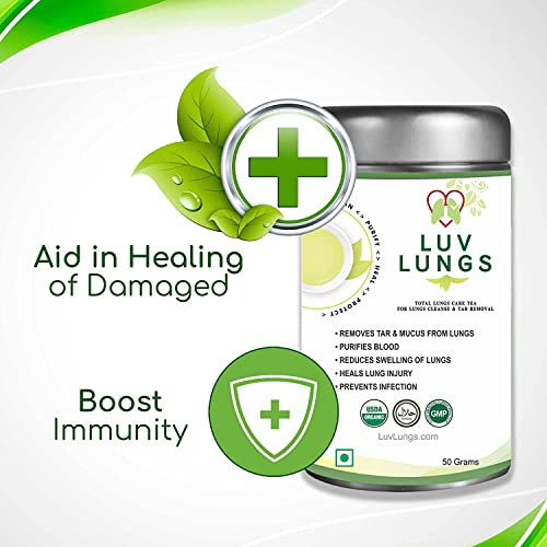 Dharma Luvlungs® Lungs Detox For Smokers Organic Green Tea With Mullein Leaf Extract. 50 Grams Pack. Natural And Handmade. #TOP4