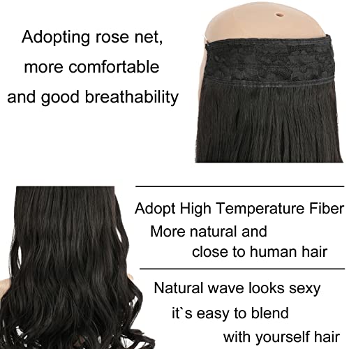 Elaine 20" Curly Wavy Hair Extension Synthetic 4.42 Oz Invisible Transparent Wire Adjustable Headband No Clip Hairpiece For Women (Medium Brown Ombre Light Ash Brown -#263A, 20 Inch) #TOP2