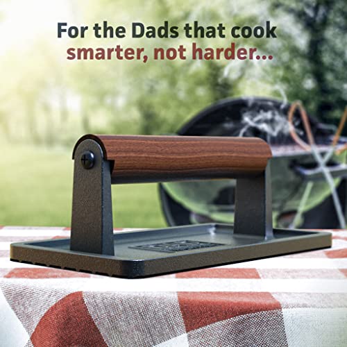 Galvanox Soho Grilling Gift For Dad, Bbq Cast Iron Grill Press For Smash Burger, Hamburger, Meat, Bacon (2.6 Lbs) Cooking Weight For Fathers Day/Christmas/Birthday “Dad The Grill King” (Gift Boxed) #TOP5