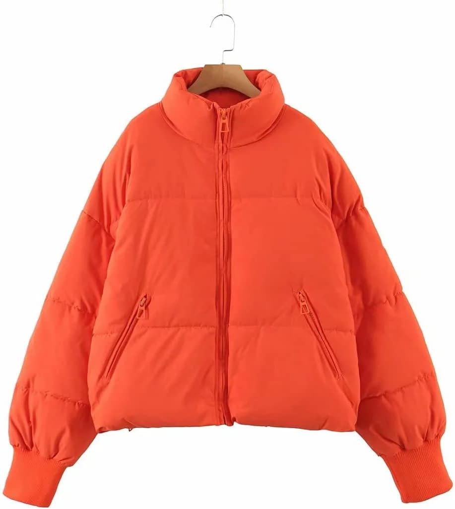 InterNos Women's Winter Stand Collar Zip Puffer Jacket Baggy Short Padded Down Coats - Image 5