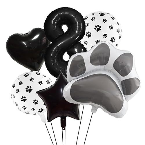 Antwhale Black And White Pet Paw Print Aluminum Film Balloons Paired With Heart-Shaped Star Numeral Balloons Are Essential For Pet Party Decoration (black8)