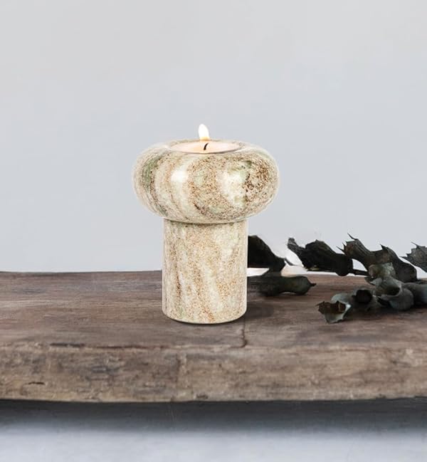 Round Marble Tealight Holder, Beige by Bloomingville - Image 2