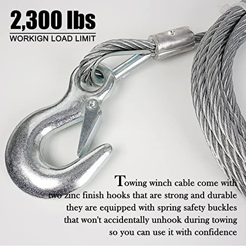 Towmavin Towing Steel Winch Cable, 5/16” x 20ft Wire Rope with 2 Hooks, 7000LBS Breaking Strength, Heavy Duty Tow Cable - Thumbnail 2