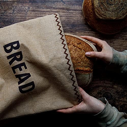 NATURAL ELEMENTS Eco Bread Bag with Drawstring, Jute / 100% Cotton, 34 x 17 x 42 cm