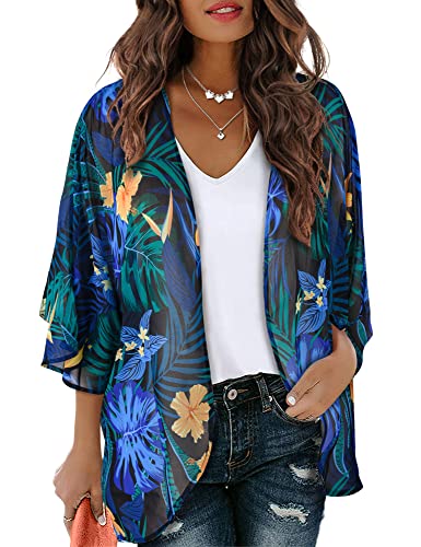 Chunoy Women Open Front Summer Loose Lightweight Sheer Thin Cardigan Short Chiffon Kimono Cover Up Small