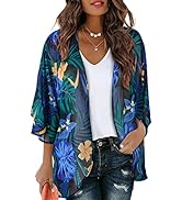 FaroDor Women's Short Sleeve Floral Kimono Cardigan Chiffon Loose Beach Wear Cover Up Tops