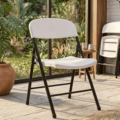 Image of MRC Metal Folding Chair Seat Upholstered Leatherette for Space-Saving Design for Home, Office, and Dorm Rooms Kitchen,Work,Sturdy,Garden (1, Curve Folding White)