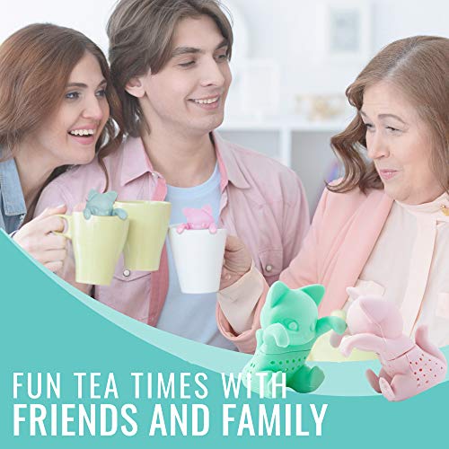 Cat Tea Infuser Set For Loose Leaf Tea For A Mug Or A Cup, Cute Cat Tea Strainer Set For Enjoyable Tea Times With Friends, Animal Tea Steeper Set Of 2, Pink And Mint Green #TOP1