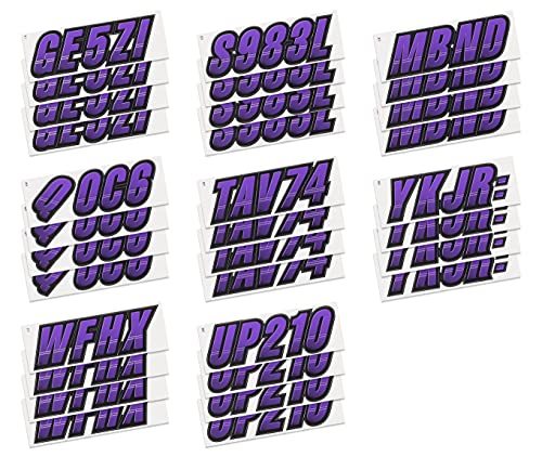 Image of STIFFIE Techtron Purple /Black 3 inch Boat & PWC Registration Decals • Numbers Letters Stickers