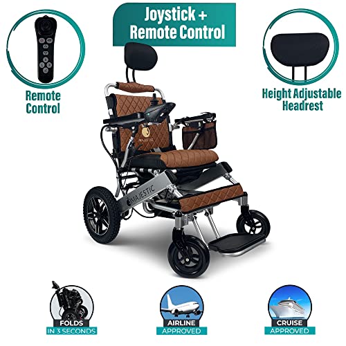 Malisa Electric Wheelchair For Adults, Portable All Terrain Lightweight Wheelchairs, Foldable Motorized Power Wheel Chair, Leather Seat (17.5" Seat) (Taba, Silver Frame) #TOP3