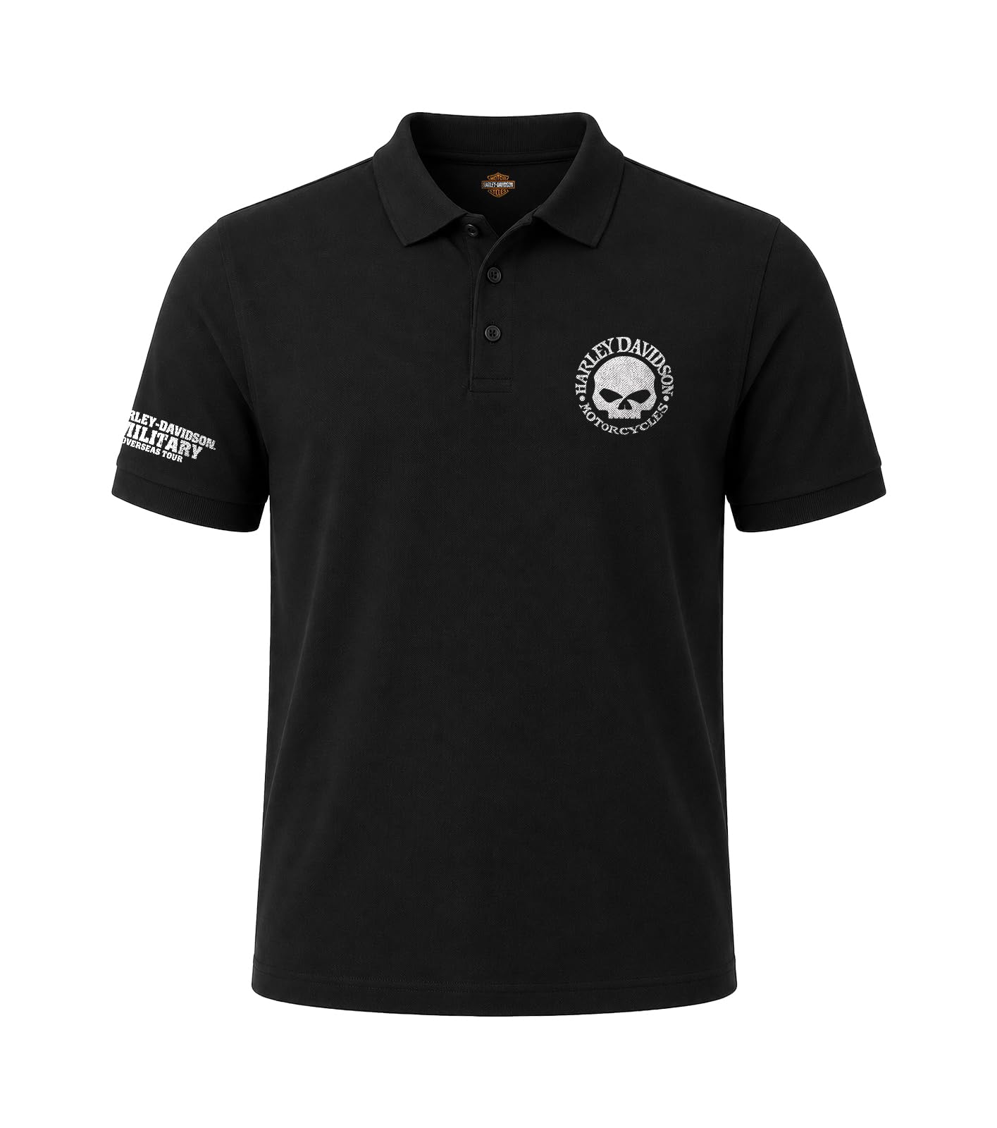 Harley-Davidson Men's Black Military, Overseas Tour, Exclusive H-D Licensed Classic 3-Button Polo, Willie G, Large