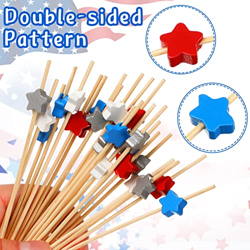 200 Pcs 4.7 Inches 4Th Of July Multicolor Bamboo Cocktail Picks Patriotic Toothpicks Independence Day Star Long Decorative Toothpicks Independence Day Skewers For Appetizers Fruit Food Sticks #TOP3