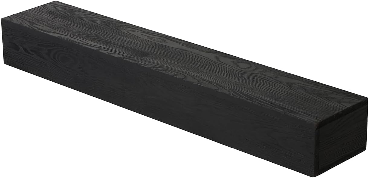Fireplace Mantel Shelves Fir Solid Wood Wall-Mounted Floating Shelf Display Rack with Flat Surface for Home Decor (Embossed Black, 48'')