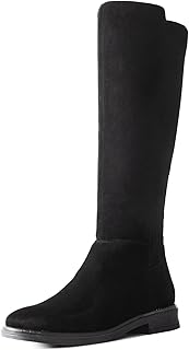 Women's Knee High Boots Flat Low Heel Stretchy Round Toe with Side Zipper