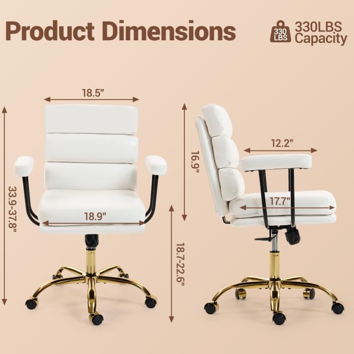 Miniatura 3 de Silla de oficina de cuero con ruedas, silla giratoria ergonómica con ruedas, asiento y reposabrazos acolchados, silla de escritorio para el hogar de